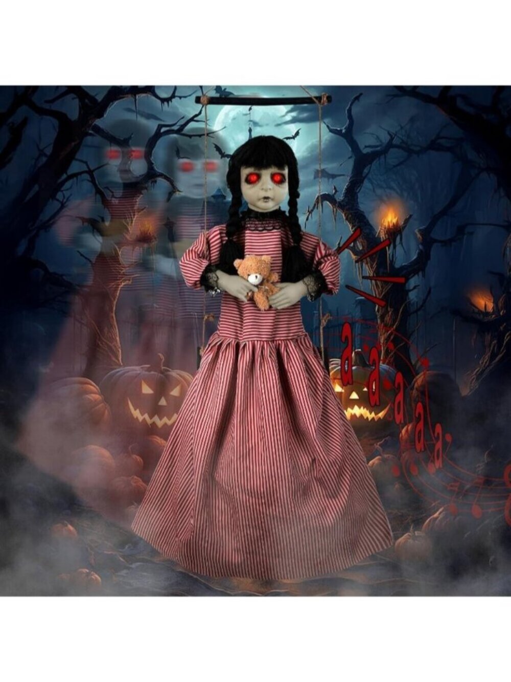 Realistic Hanging Swinging Girl with Scary Sounds & Glowing Eyes Multicolor